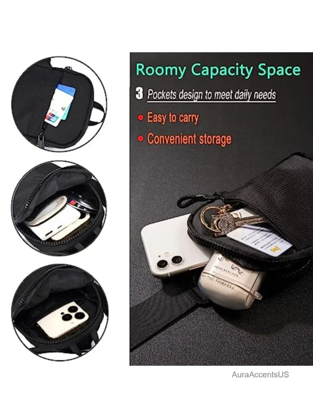 Mini Sling Bag Crossbody Fanny Pack Casual Daypack with Reflective Stripe